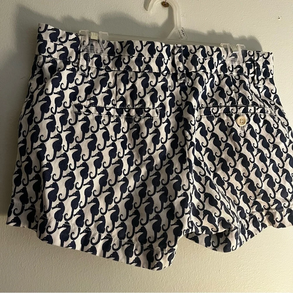 J. Crew Chino Navy and White Seahorse Print Women's Shorts size 00 - Picture 2 of 4